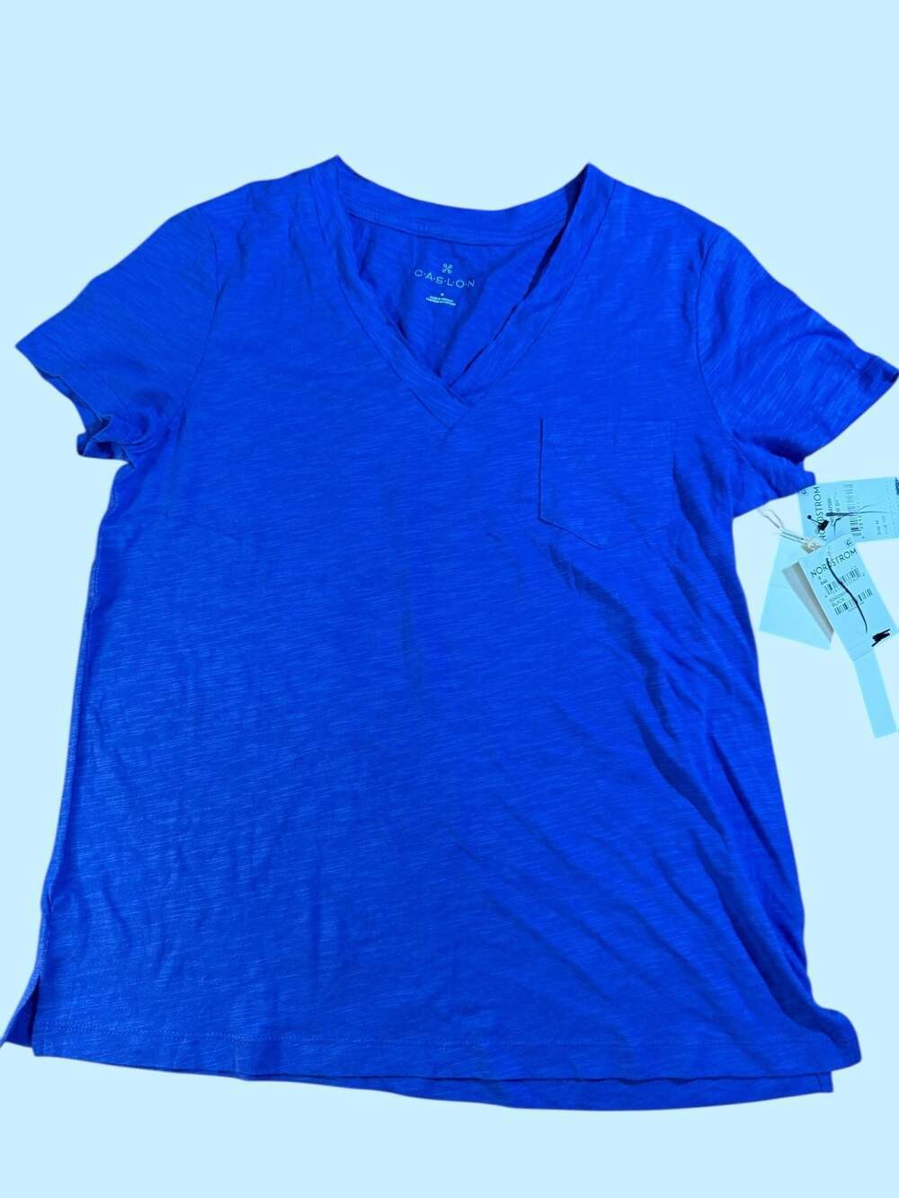 Caslon Cotton & Modal V-Neck Pocket T-Shirt in Blue Dazzle Medium
